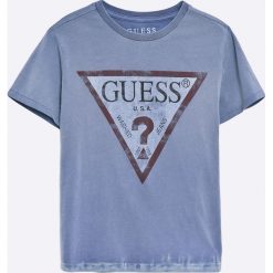 Guess Jeans - T-shirt dziecięcy 118-176 cm. Niebieskie t-shirty męskie marki Guess Jeans, l, z nadrukiem, z bawełny, z okrągłym kołnierzem. W wyprzedaży za 89,90 zł.