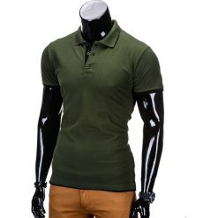 KOSZULKA MĘSKA POLO BEZ NADRUKU S758 - CIEMNOZIELONA. Zielone koszulki męskie Ombre Clothing, s, z nadrukiem, klasyczne, bez rękawów. Za 24,99 zł.