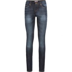 Wygodne dżinsy ze stretchem SKINNY bonprix ciemnoniebieski "used". Niebieskie jeansy damskie bonprix, z jeansu. Za 69,99 zł.