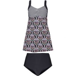 Długie tankini (2 części) bonprix czarno-biały w paski. Czarne stroje kąpielowe damskie bonprix, w paski. Za 134,99 zł.