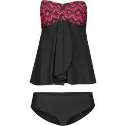 Tankini bandeau (2 części) bonprix czarno-różowy. Czarne stroje kąpielowe damskie bonprix, z nadrukiem. Za 109,99 zł.