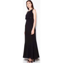 Czarna Wieczorowa Maxi Sukienka z Nakładką. Czarne sukienki damskie Molly.pl, na imprezę, s, bez wzorów, z tkaniny, eleganckie, bez kołnierzyka, bez rękawów, maxi, dopasowane. Za 179,90 zł.