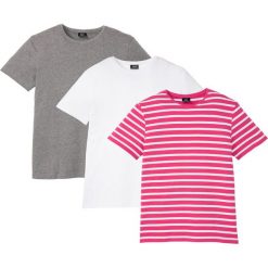 T-shirt (3 szt.) bonprix biały + szary melanż + różowo-biały w paski. Białe koszulki męskie bonprix, xxl, w paski, bez kołnierzyka, bez rękawów. Za 83,97 zł.