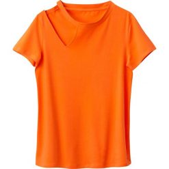 Prosta koszulka ozdoba na prawym ramieniu. Pomarańczowe t-shirty damskie marki La Redoute Collections, s, z elastanu, z okrągłym kołnierzem, z krótkim rękawem. Za 35,24 zł.