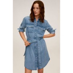 Mango - Sukienka Sharon. Niebieskie sukienki damskie Mango, na co dzień, xs, bez wzorów, z bawełny, casualowe, bez kołnierzyka, z długim rękawem, długie, mini, proste. W wyprzedaży za 159,90 zł.