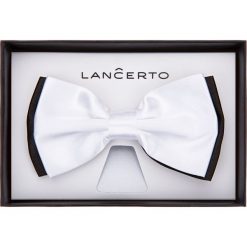 Mucha Czarno-Biała. Czarne muszki męskie LANCERTO, bez wzorów, z dzianiny, eleganckie. W wyprzedaży za 39,90 zł.