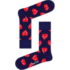 Happy Socks - Skarpetki Smiley Heart. Niebieskie skarpetki damskie marki Happy Socks, bez wzorów, z elastanu. Za 39,90 zł.