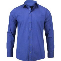 Elegancka, Niebieska Koszula Męska w Drobny Wzór, Długi Rękaw, Krój Prosty KSDWRGN0142. Niebieskie koszule męskie Rigon, m, z bawełny, eleganckie. Za 99,00 zł.