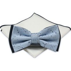 Błękitna Mucha z Białą Poszetką -CHATTIER- Dwukolorowa, z Granatem, Męska MUCH0448. Niebieskie muszki męskie Chattier, na imprezę, w paski, eleganckie. Za 44,00 zł.