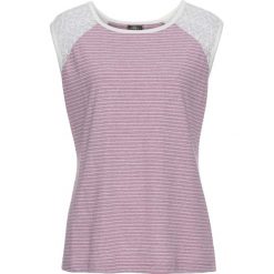 Top bonprix różowo-kremowy w paski. Czerwone topy damskie bonprix, w paski, z koronki. Za 24,99 zł.