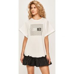 Red Valentino - Tunika. Białe sukienki damskie Red Valentino, na co dzień, s, z nadrukiem, z bawełny, casualowe, z okrągłym kołnierzem, z krótkim rękawem, krótkie, mini, proste. Za 839,90 zł.