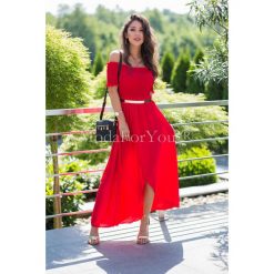 Sukienka Aurelia Red. Czerwone sukienki damskie Modaforyou, s, bez wzorów, z poliesteru, bez kołnierzyka, bez rękawów, długie. Za 109,00 zł.