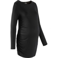 Długi shirt ciążowy bonprix czarny. Czarne koszulki damskie bonprix, bez wzorów, bez kołnierzyka, z długim rękawem. Za 54,99 zł.