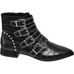Botki damskie Catwalk czarne. Czarne botki damskie Catwalk, z materiału, bez obcasa, na obcasie, na klamry. Za 159,90 zł.