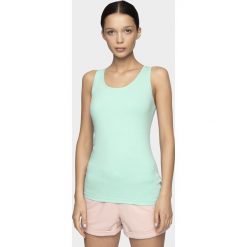 Top damski TSD306 - błękit turkusowy. Niebieskie topy damskie 4f, bez wzorów, z dzianiny, bez kołnierzyka. Za 24,99 zł.