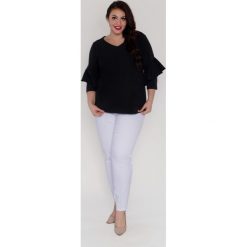Asymetryczna bluzka fantazyjny rękaw koło flamenco PLUS SIZE wiosna lato 2018. Różowe bluzki damskie Moda Size Plus Iwanek, na co dzień, na lato, xxl, z aplikacjami, z elastanu, eleganckie, z klasycznym kołnierzykiem, plus size, z krótkim rękawem. Za 119,90 zł.
