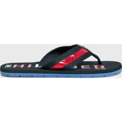Tommy Hilfiger - Japonki. Niebieskie kapcie męskie TOMMY HILFIGER, bez wzorów, ze skóry. W wyprzedaży za 129,90 zł.