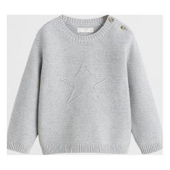 Mango Kids - Sweter dziecięcy Cami 80-104 cm. Szare swetry dziewczęce z bawełny, z okrągłym kołnierzem, krótkie. W wyprzedaży za 49,90 zł.