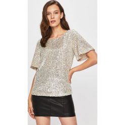 Trussardi Jeans - Bluzka. Szare bluzki damskie Trussardi Jeans, bez wzorów, z poliesteru, z okrągłym kołnierzem, z krótkim rękawem. W wyprzedaży za 499,90 zł.