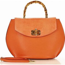 Claudia MARCO MAZZINI Designerska torebka shopper skórzany z bambusowa raczką - pomarańcz mandarino. Kuferki damskie MAZZINI, w paski, ze skóry, street, bez dodatków. Za 299,00 zł.