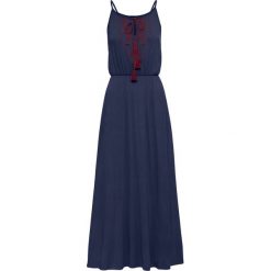 Długa sukienka z dżerseju bonprix ciemnoniebiesko-bordowy. Niebieskie sukienki damskie bonprix, na lato, z haftami, z dżerseju, boho, bez kołnierzyka, z długim rękawem, długie, maxi. Za 54,99 zł.