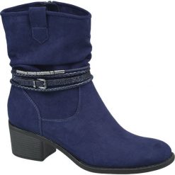 Botki damskie Graceland niebieskie. Niebieskie botki damskie Graceland, ze skóry, na niskim obcasie, na obcasie, na zamek. Za 139,90 zł.