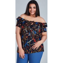 Granatowa bluzka Justyna rozmiary XXL OVERSIZE PLUS SIZE LATO. Bluzki damskie Moda Size Plus Iwanek, xxl, bez wzorów, z wiskozy, biznesowe, bez kołnierzyka, plus size, z krótkim rękawem. Za 119,90 zł.