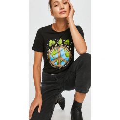 Answear Lab - T-shirt. Czarne bluzki damskie Answear Lab, s, z nadrukiem, z bawełny, casualowe, z okrągłym kołnierzem. Za 59,90 zł.