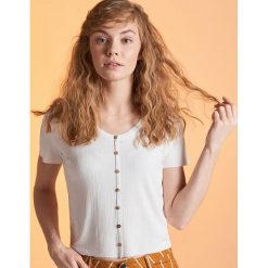 Bluzka w prążki z guzikami - Biały. Białe bluzki damskie Cropp, s, bez wzorów, bez kołnierzyka, bez rękawów. Za 39,99 zł.