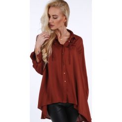 Brązowa koszula na co dzień oversize 0221. Pomarańczowe koszule damskie Fasardi, na co dzień, s, bez wzorów, bez kołnierzyka, bez rękawów. Za 149,00 zł.