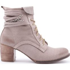 Ażurowe botki na obcasie - skóra naturalna - model 450 - kolor cappuccino. Botki damskie Zapato, na zimę, ze skóry, eleganckie, za kostkę, na wysokim obcasie, na obcasie, na sznurówki. W wyprzedaży za 319,20 zł.