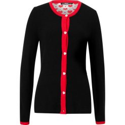 Sweter rozpinany w ludowym stylu bonprix czarny. Czarne swetry damskie bonprix, z aplikacjami, z materiału, bez rękawów, bez kaptura. Za 129,99 zł.