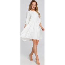 Sukienka odcinana w pasie wiosenna ecru - xl. Sukienki damskie e-margeritka.pl, do pracy, na wiosnę, xl, bez wzorów, z poliesteru, eleganckie, bez kołnierzyka, z krótkim rękawem, krótkie, mini, rozkloszowane. Za 159,99 zł.