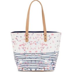 Torba shopper w kwiaty bonprix biały w kwiaty. Białe torby damskie na zakupy bonprix, w paski, zdobione, bez dodatków. Za 49,99 zł.