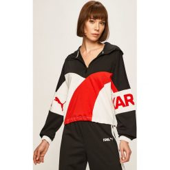 Puma - Bluza x Karl Lagerfeld. Czarne bluzy damskie Puma, s, bez wzorów, z elastanu, z krótkim rękawem, krótkie, z kapturem. Za 529,90 zł.