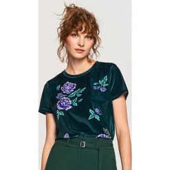 Aksamitny t-shirt - Turkusowy. Niebieskie t-shirty damskie marki Reserved, l. Za 99,99 zł.