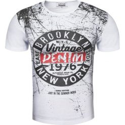 Koszulka męska t-shirt z nadrukiem biały Recea. Białe koszulki męskie Recea, s, z nadrukiem, z bawełny, klasyczne, bez kołnierzyka, bez rękawów. Za 29,99 zł.
