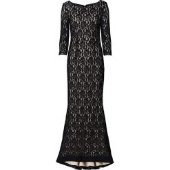 Sukienka bonprix czarno-beżowy. Czarne sukienki damskie bonprix, w koronkowe wzory, z koronki, glamour, bez kołnierzyka, z długim rękawem, długie, maxi, dopasowane. Za 199,99 zł.