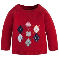 Sweter w kolorze czerwonym. Czerwone swetry chłopięce marki Mayoral, z okrągłym kołnierzem. W wyprzedaży za 74,95 zł.