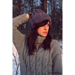 Czapki zimowe damskie: Czapka beanie z wełną fiolet i szarość