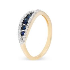 PROMOCJA Pierścionek Złoty - złoto 585, Diament 0,11ct,szafir. Żółte pierścionki damskie W.KRUK, z szafirem, złote. W wyprzedaży za 929,00 zł.