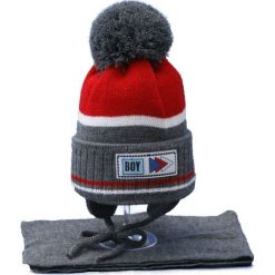 Czapka dziecięca z szalikiem CZ+S 024A szaro-czerwona r. 46-50. Czerwone czapeczki niemowlęce Proman. Za 45,25 zł.
