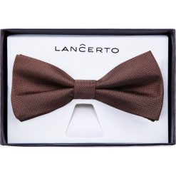 Mucha Brązowa. Pomarańczowe muszki męskie LANCERTO, bez wzorów, z dzianiny, eleganckie. W wyprzedaży za 39,90 zł.