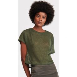 Dzianinowa bluzka - Khaki. Brązowe bluzki damskie Reserved, s, bez wzorów, z dzianiny, bez kołnierzyka, bez rękawów. Za 59,99 zł.