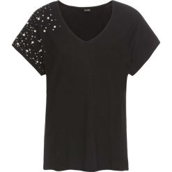 Shirt z perełkami bonprix czarny. Czarne koszulki damskie marki bonprix, bez wzorów, bez kołnierzyka. Za 37,99 zł.