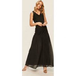 Trussardi Jeans - Sukienka. Czarne sukienki damskie Trussardi Jeans, bez wzorów, z elastanu, z włoskim kołnierzykiem, bez rękawów, maxi, rozkloszowane. Za 1029,00 zł.