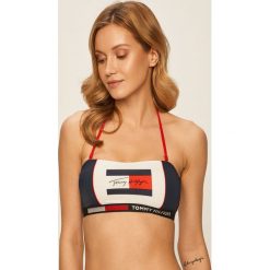 Tommy Hilfiger - Biustonosz kąpielowy. Niebieskie stroje kąpielowe damskie TOMMY HILFIGER, s, z haftami, z elastanu. Za 209,90 zł.