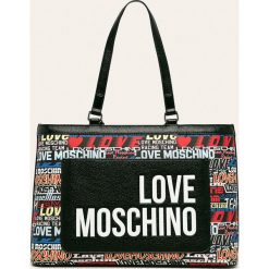Love Moschino - Torebka. Czarne torby damskie na zakupy Love Moschino, w paski, ze skóry ekologicznej, na ramię, duże, bez dodatków. W wyprzedaży za 639,90 zł.