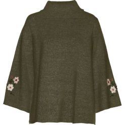 Sweter z haftem bonprix ciemnooliwkowy. Zielone swetry klasyczne damskie marki bonprix, z haftami. Za 119,99 zł.
