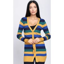 Żółto-Granatowy Sweter Miracles. Żółte kardigany damskie Born2be, m, w paski. Za 29,99 zł.
